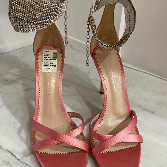 Giuseppe Zanotti pink satin heels w/ rhinestone ankle size 8.5 - Picture 4 of 6